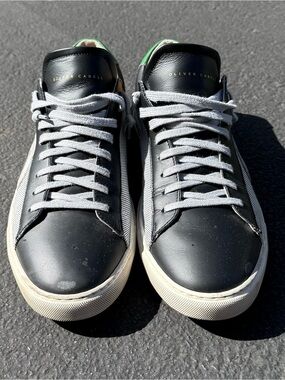 Oliver Cabell Black, Gray & White Low-Top Sneakers with Green Heel Tab